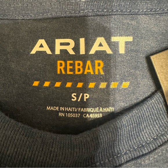 Ariat Men's Rebar Blue Long Sleeve Tee with Orange Logo NWT - Picture 2 of 3